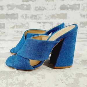 NEW Schutz Callie Blue Velvet Crossover Heeled Mule Sandals F653